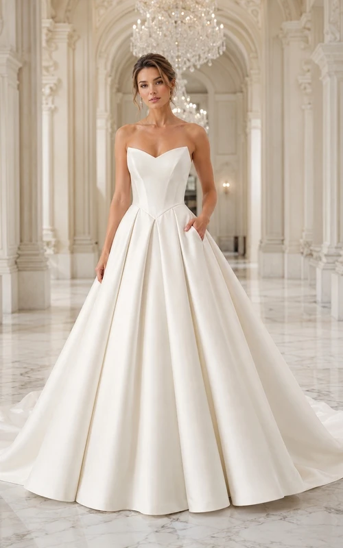 Satin Sweetheart Sleeveless Ball Gown Sweep Train Bridal Dress