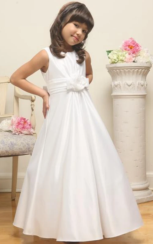 Knöchellanges Blumenmädchenkleid aus Satin mit Blumenmuster