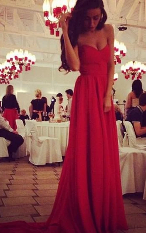 Vestido largo de fiesta de gasa rojo sexy con escote corazón en oferta.
