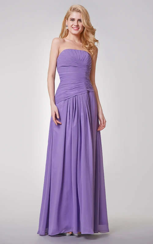 Robe longue bustier trapèze en mousseline froncée à plis