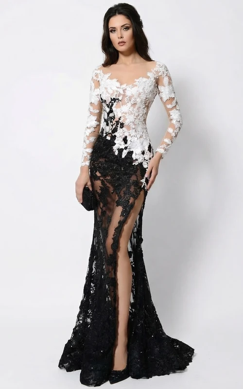 Robe de bal sirène monochrome en dentelle appliquée