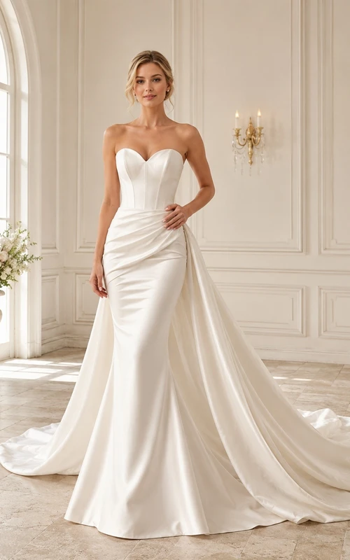 Simple Mermaid Satin Bridal Classic Wedding Dress Strapless