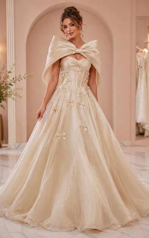 Elegantes Brautkleid in A-Linie mit hohem Kragen