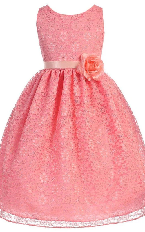 Vestido de encaje sin mangas de corte A con estampado floral