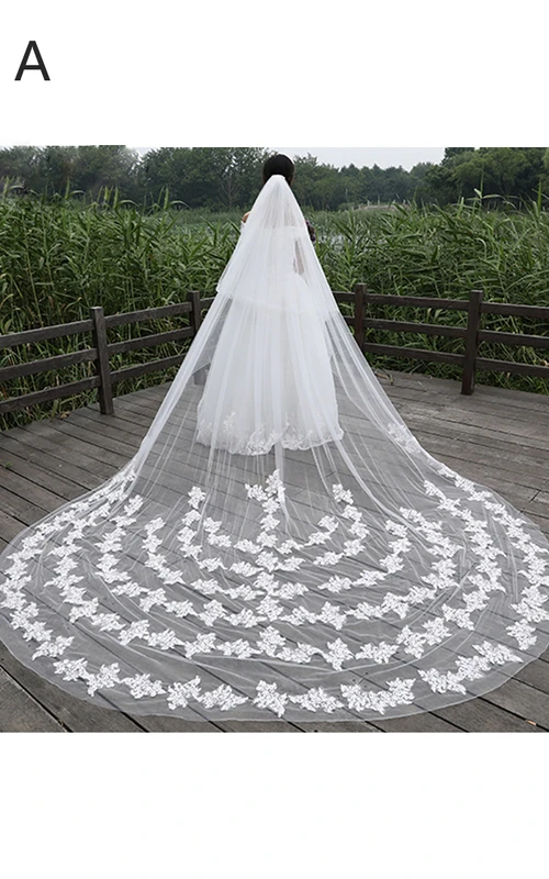 Nouveau voile de mariée coréen éthéré à queue extra longue avec appliques de dentelle