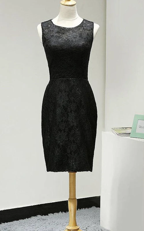 Robe fourreau sans manches en dentelle à encolure ronde, longueur genou