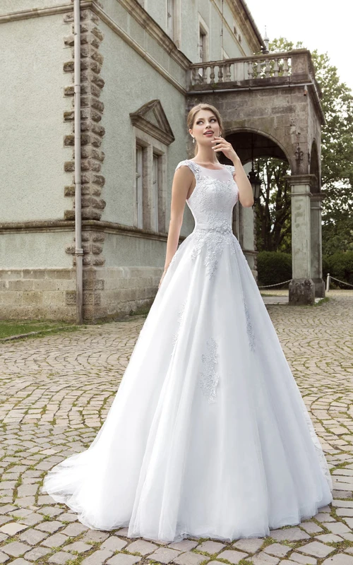 Vestido sin mangas con apliques y espalda ilusión de corte A