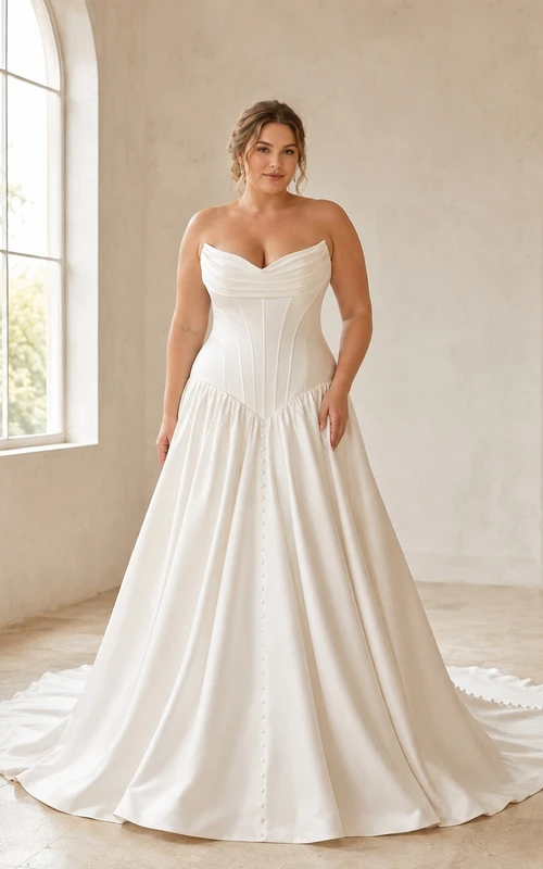 Vestido de novia sencillo y formal de talla grande con escote corazón, sin mangas y corte en A.