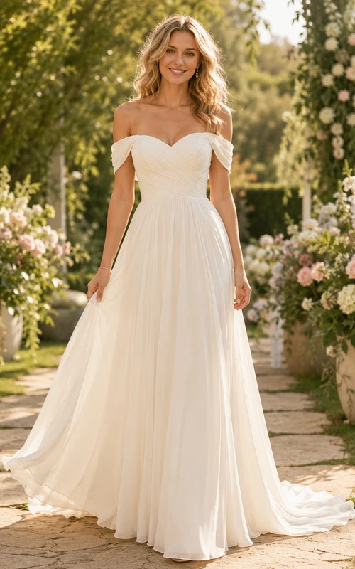 Vestido de novia de tul y encaje playero, corte en A, tirantes finos, cola larga y espalda descubierta.