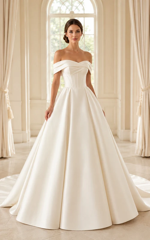 Brautkleid aus Satin, A-Linie, trägerlos, mit Schleppe