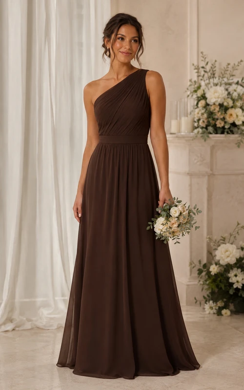 Chocolate One-Shoulder Chiffon A-Line Bridesmaid Dress