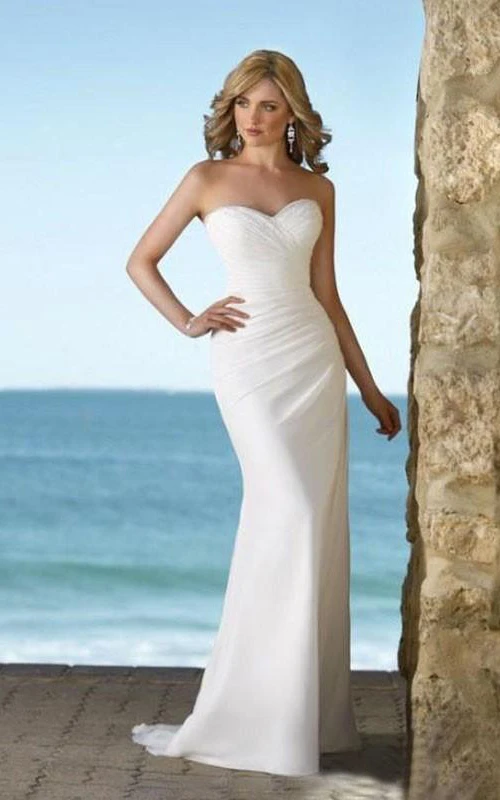 sheath Sweetheart Court Train Chiffon Simple Wedding Dresses