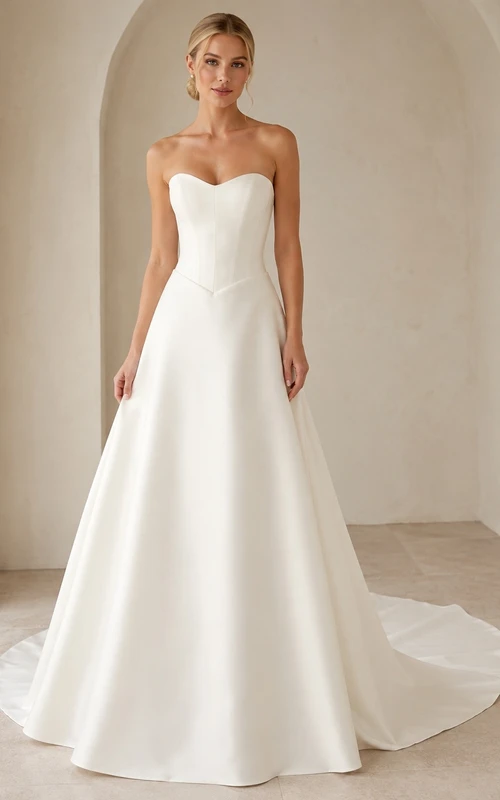 Vestido de novia sencillo, sin tirantes, minimalista, de corte A y cintura vasca