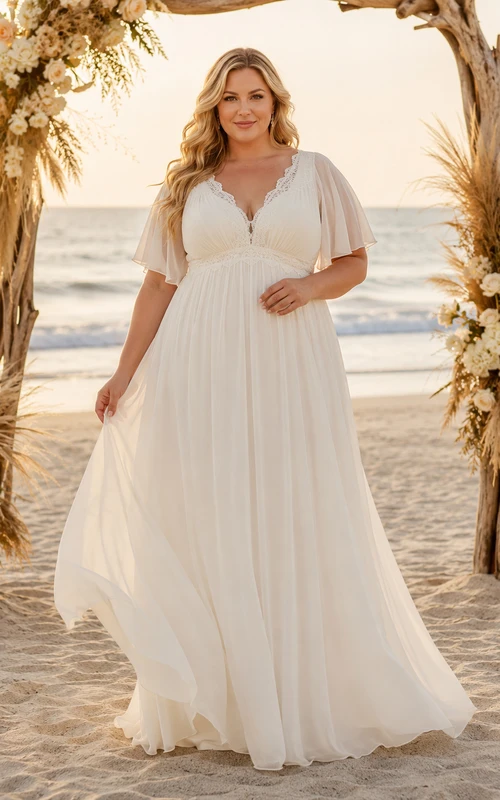 Plus Size Empire Waist Chiffon Beach Wedding Dress