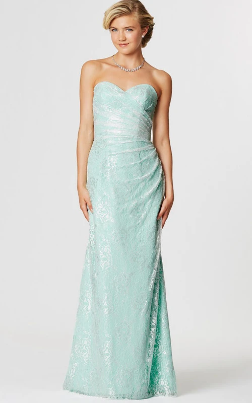 Side-Draped Sleeveless Sweetheart Lace Bridesmaid Dress With Corset Back