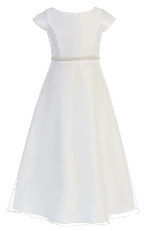 Cap-sleeved Bateau-neck A-line Dress With Beadings