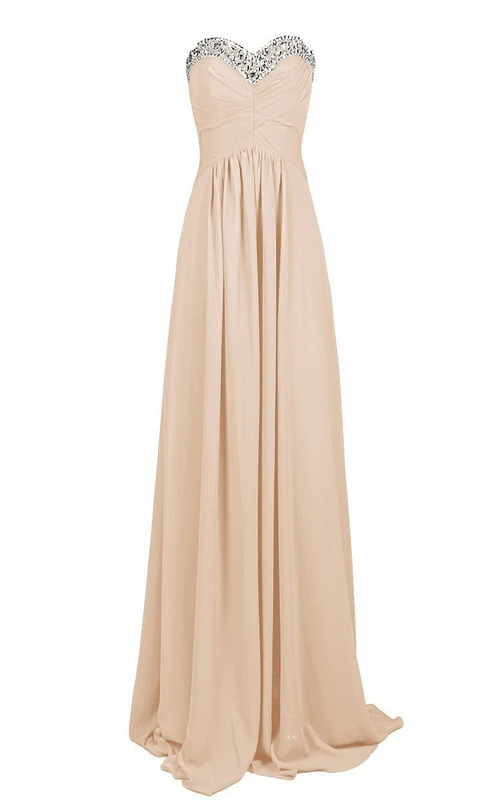 Robe longue en mousseline de soie à décolleté empire et sequins