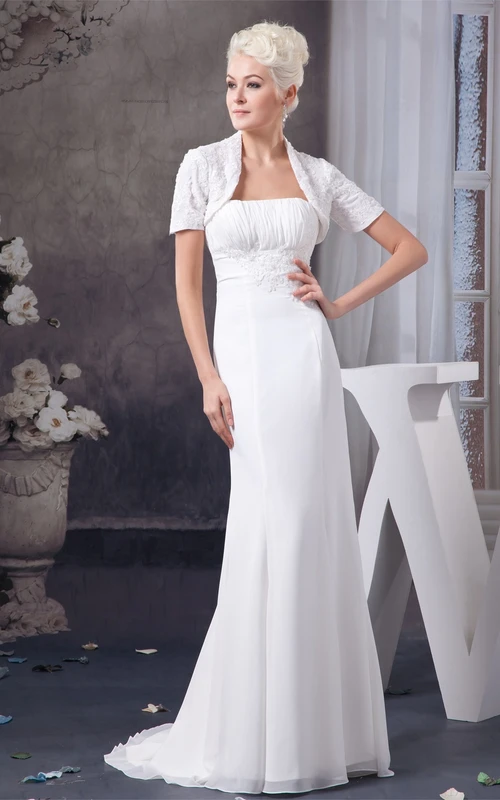 Bolero y vestido de gasa sin tirantes con encaje