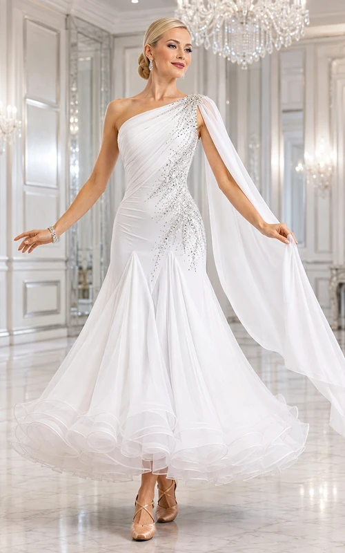 Satin One-shoulder Draped Cape Ball Gown Floor-length Evening Dress