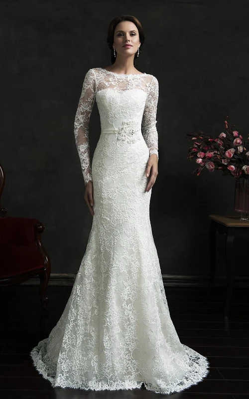 Meerjungfrauenkleid mit kurzen, langen Ärmeln, Glockenärmeln, Illusions-Fledermaus-Applikationen, Illusions-Schleppe, rückenfreiem Illusions-Spitzenkleid