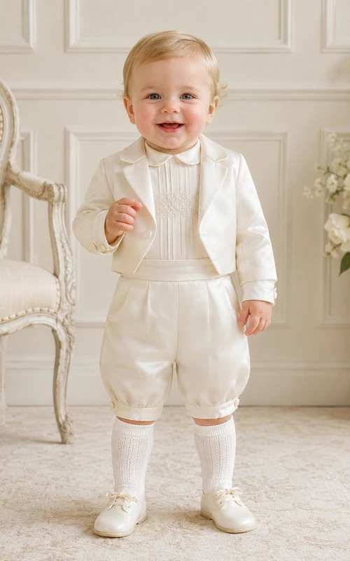 Ivory Jacket Pintuck Trouser Formal Baptism Christening Suit for Baby Boy