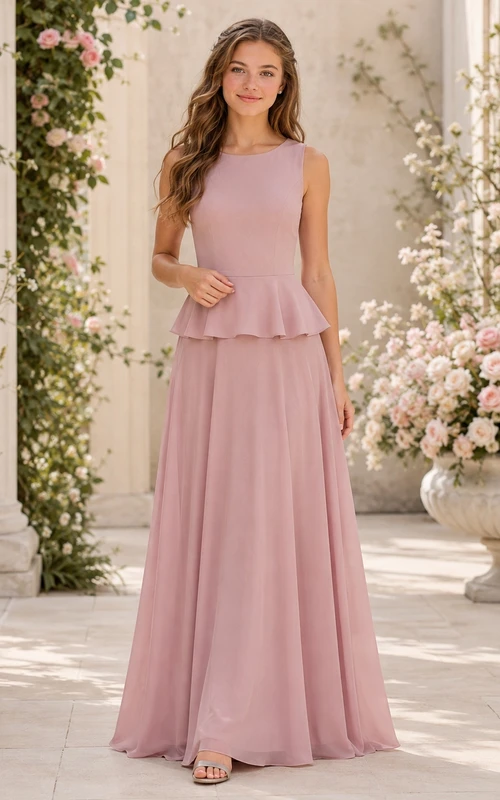 Brautjungfernkleid in Altrosa, A-Linie, ärmellos, Satin, plissiert, modern