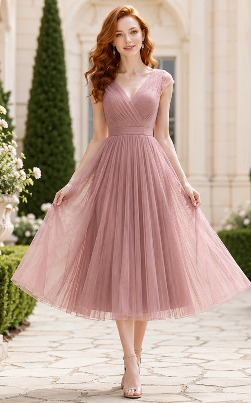 Taupe Refined Chiffon Sheath V-neck Knee Length Cocktail Dress
