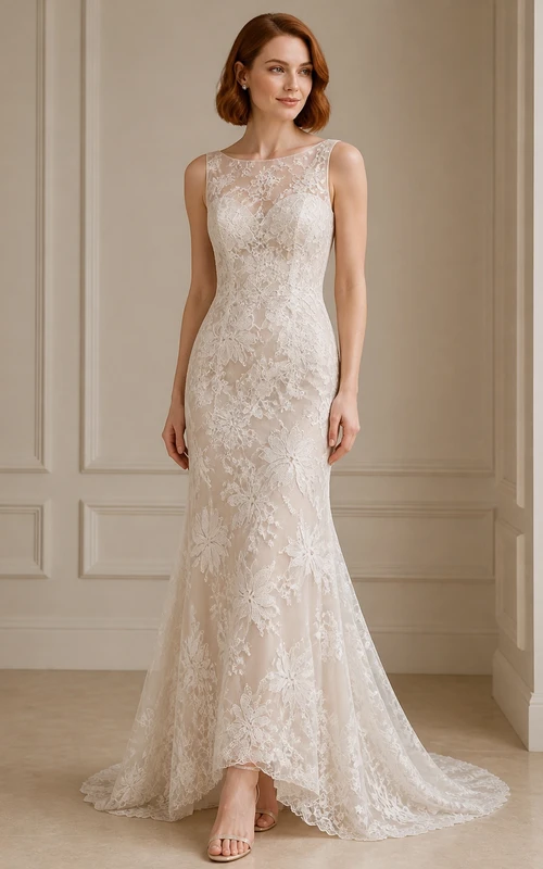 Meerjungfrauen-Brautkleid mit sexy V-Ausschnitt, Kapellenschleppe und Spitze, ärmellos