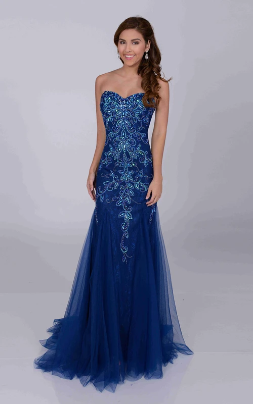 Robe de bal Noble Trumpet en tulle à décolleté cœur et appliques de sequins