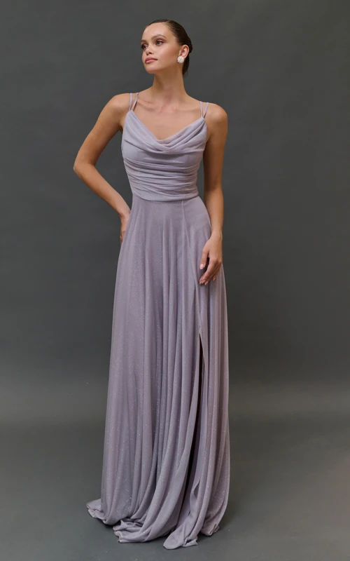 Spaghetti Cowl-neck Empire Chiffon Ruched Dress