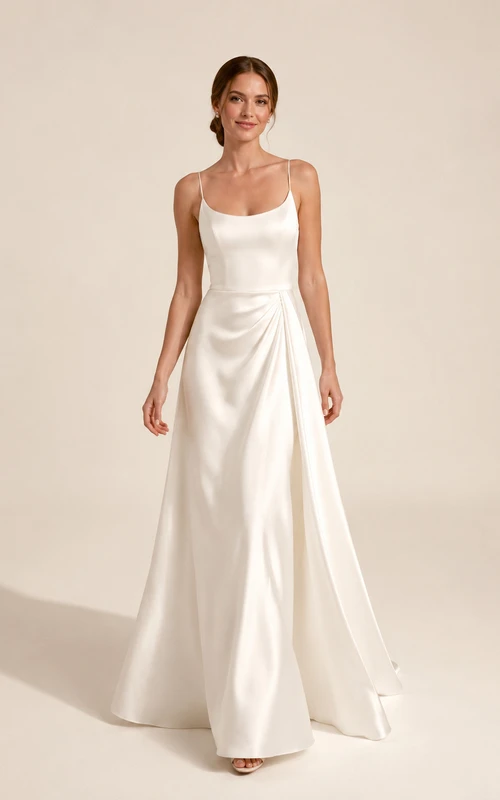 Schlichtes Brautkleid aus Satin mit Spaghettiträgern und A-Linien-Schnitt