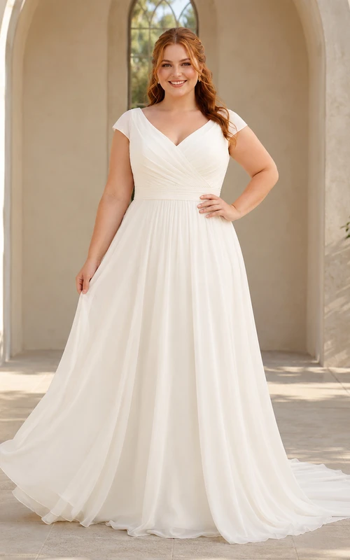 Lace Tulle Wedding Dress A-Line V-Neck Sleeveless Chapel Train Bridal Gown