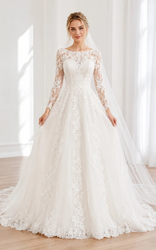Long Sleeve Lace Ball Gown Studio Wedding Dress