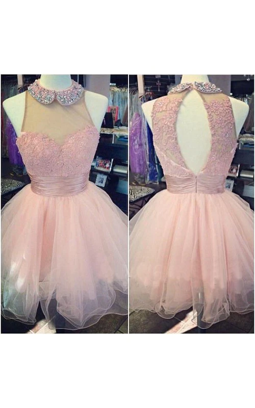 A-line Beading Neck Sweetheart Ruched Tulle Dress