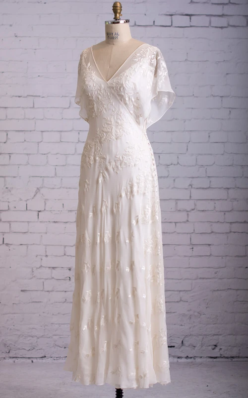 Vestido de novia blanco de encaje estilo años 20 | Vestido de novia sencillo de estilo eduardiano