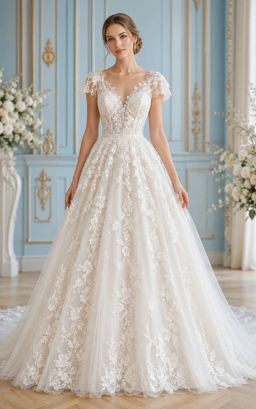 A-Linien-Brautkleid mit Bolero und Schleppe, festlich