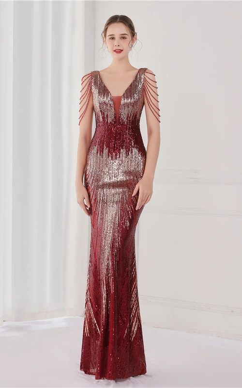 Sequin Fishtail Long Dress Performance Net Celebrity Event Banquet Car Model Etiquette Evening Dress