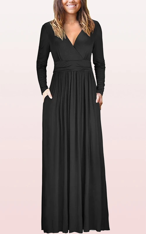 Robe de soirée vaporeuse en jersey, col V, coupe trapèze, avec poches