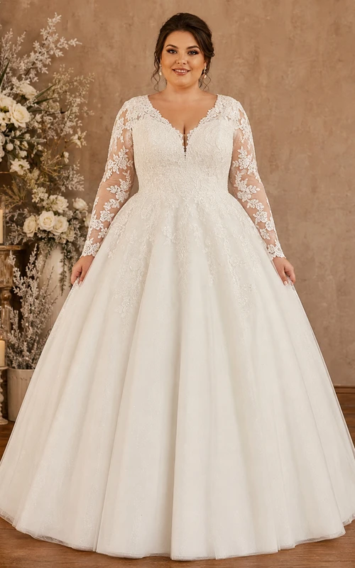 Robe de bal d'hiver grande taille à manches en dentelle
