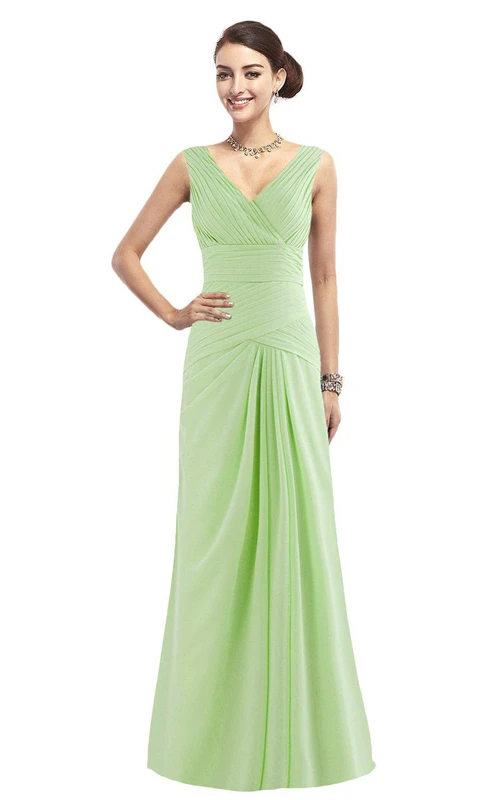 Ärmelloses Chiffonkleid mit V-Ausschnitt und Raffungen