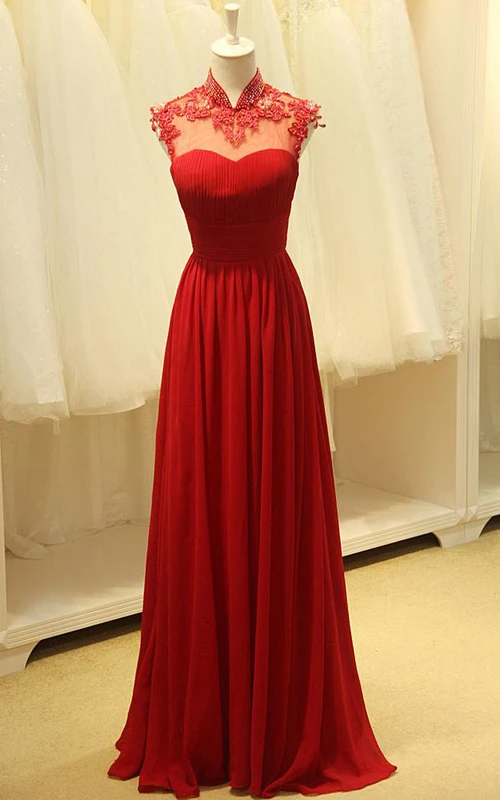 Langes, ärmelloses A-Linien-Kleid mit Schlüssellochausschnitt und Applikationen