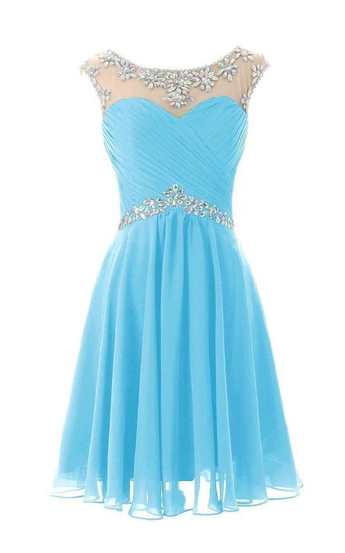 Kurzes A-Linien-Kleid mit kurzen Ärmeln und Falten