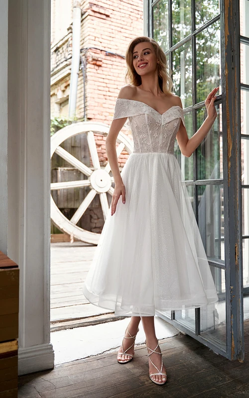 Adorable Off-the-shoulder Ethereal A-line Wedding Dress with Lace