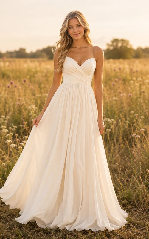 Pale sweetheart spaghetti strap chiffon maxi A-line photo dress
