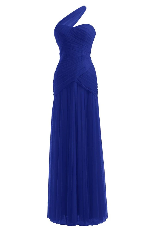 asymmetrisches, langes Chiffonkleid mit einem Träger und Raffungen