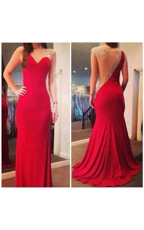 Vestidos de fiesta largos y sexys estilo sirena, vestidos de noche de gasa roja transparente con espalda escotada y cuentas de cristal.