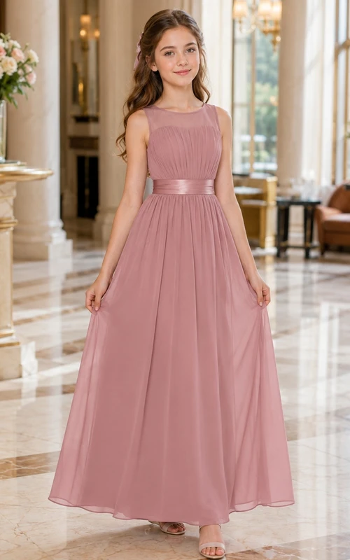 Mauvefarbenes Brautjungfernkleid, A-Linie, hoher Kragen, ärmellos, elegant