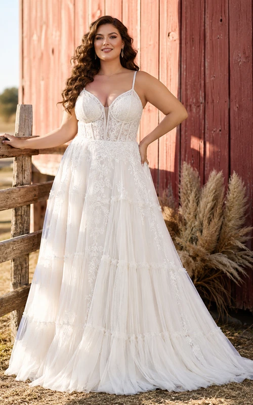 Plus Size Spaghetti Strap Corset Barn Wedding Dress