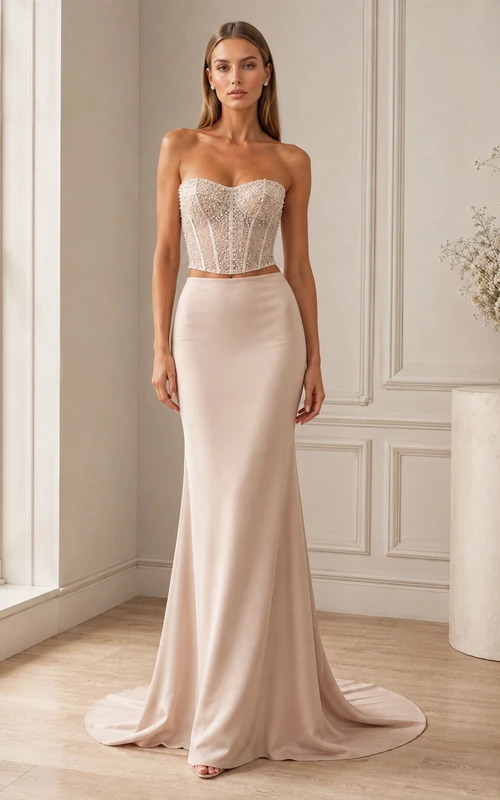 Two Modern Piece Sweetheart Satin Bridal Classic Wedding Dress