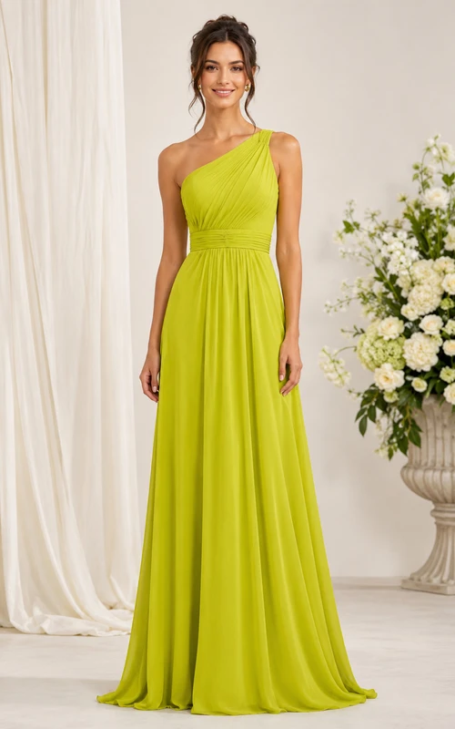Limettengrünes, schulterfreies A-Linien-Brautjungfernkleid aus Chiffon